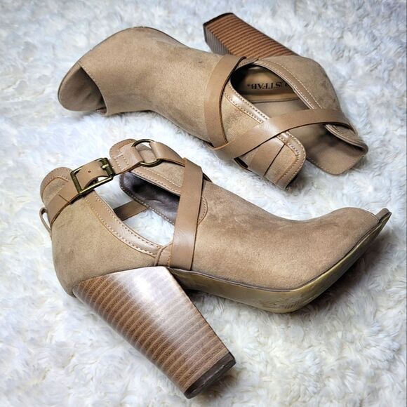 Justfab Roxii Taupe Open Toe Harness Bootie - Picture 4 of 12